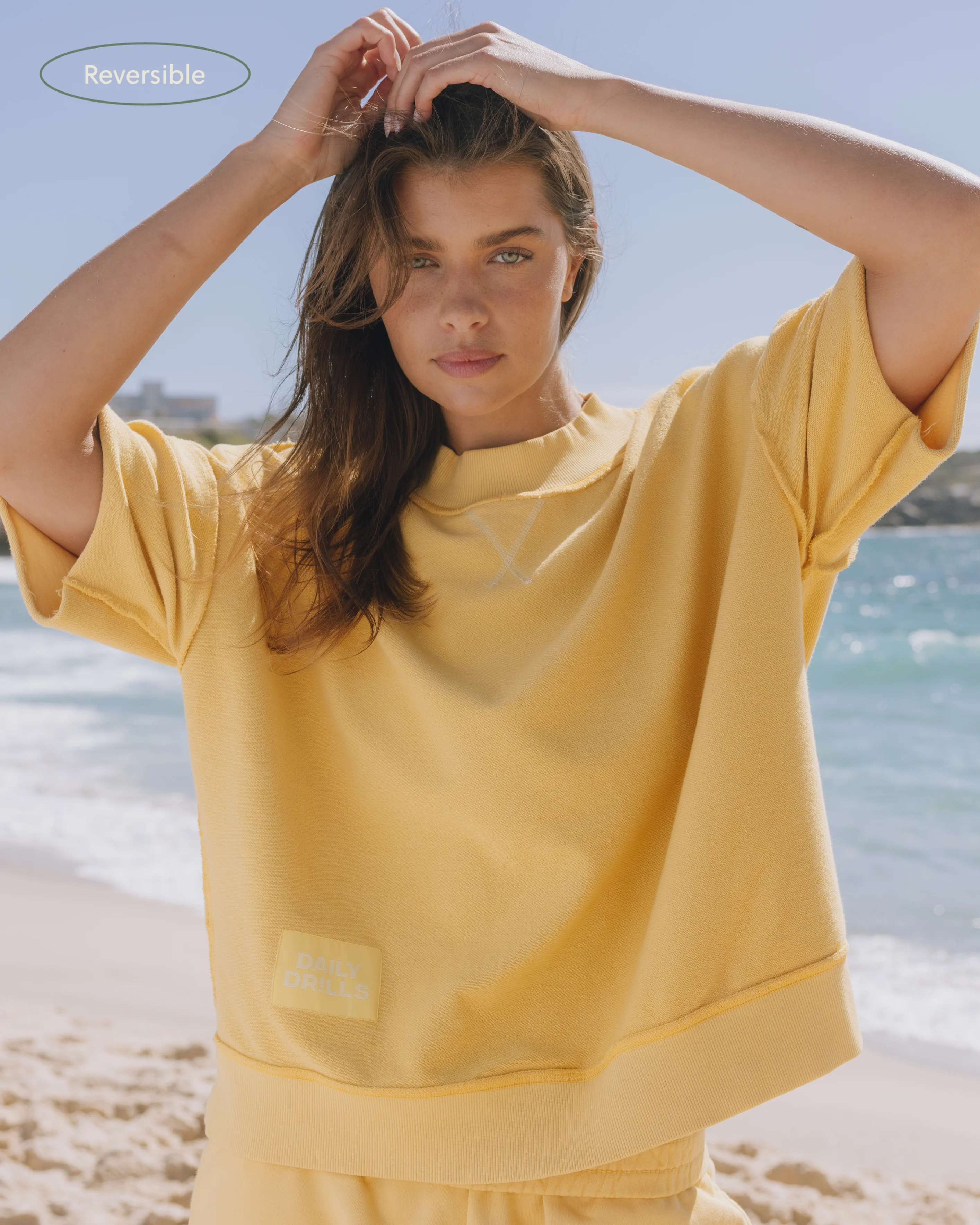 Cropped Sleeve Vintage Crew - Sunny + Butter with Tonal Patch - Image 3