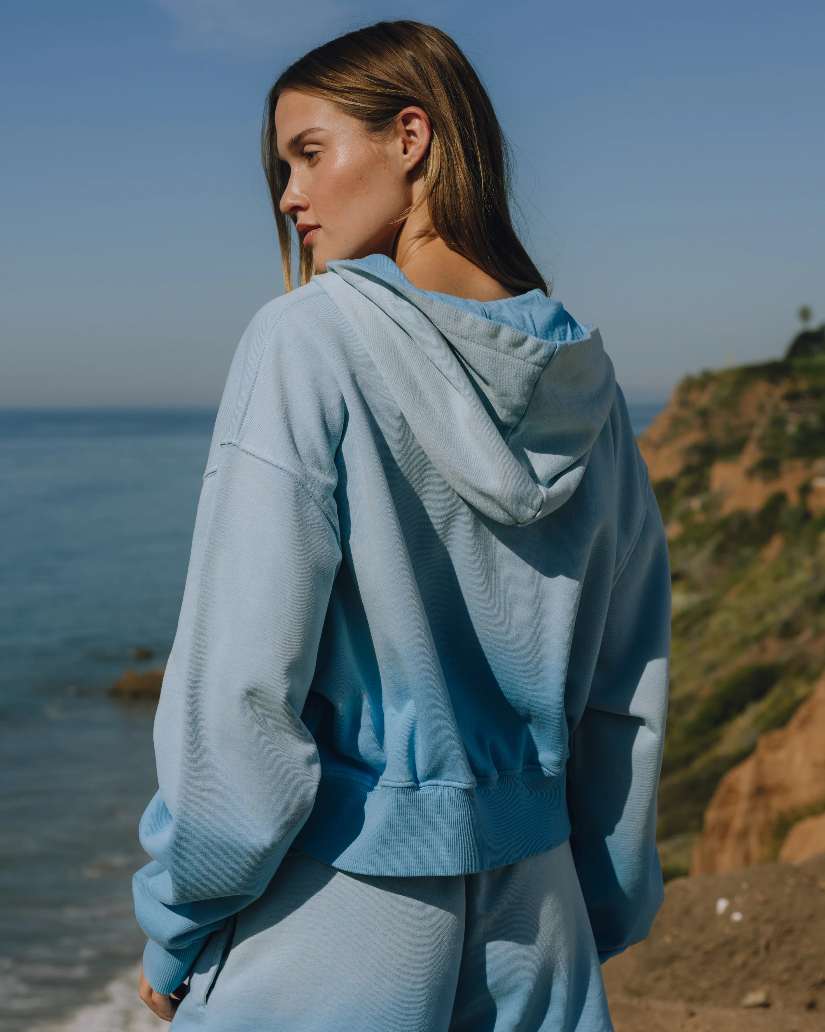 Double Zip Hoodie - Sunsoaked Malibu with Monochrome Patch - Image 2