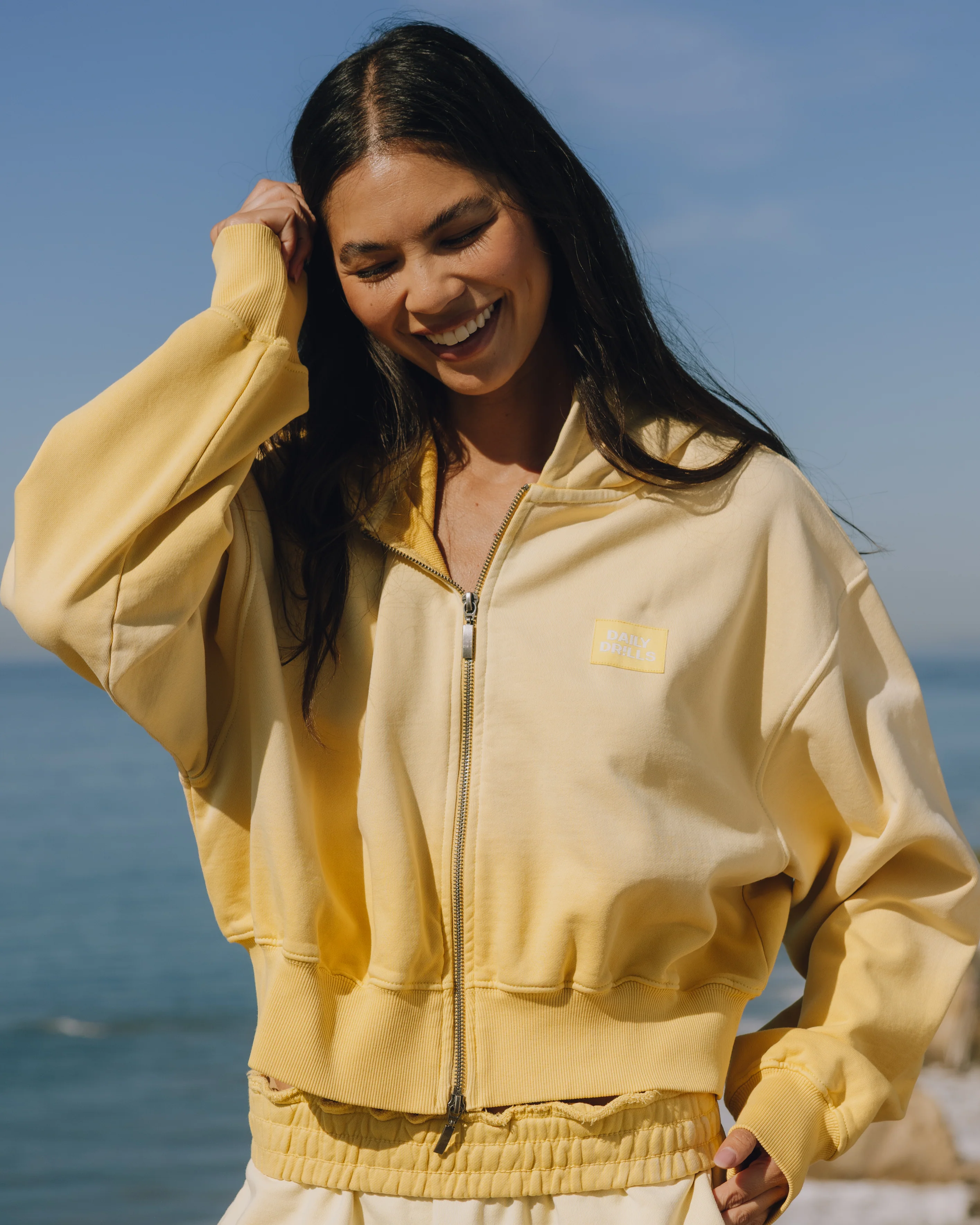 Double Zip Hoodie - Sunsoaked Sunny with Monochrome Patch