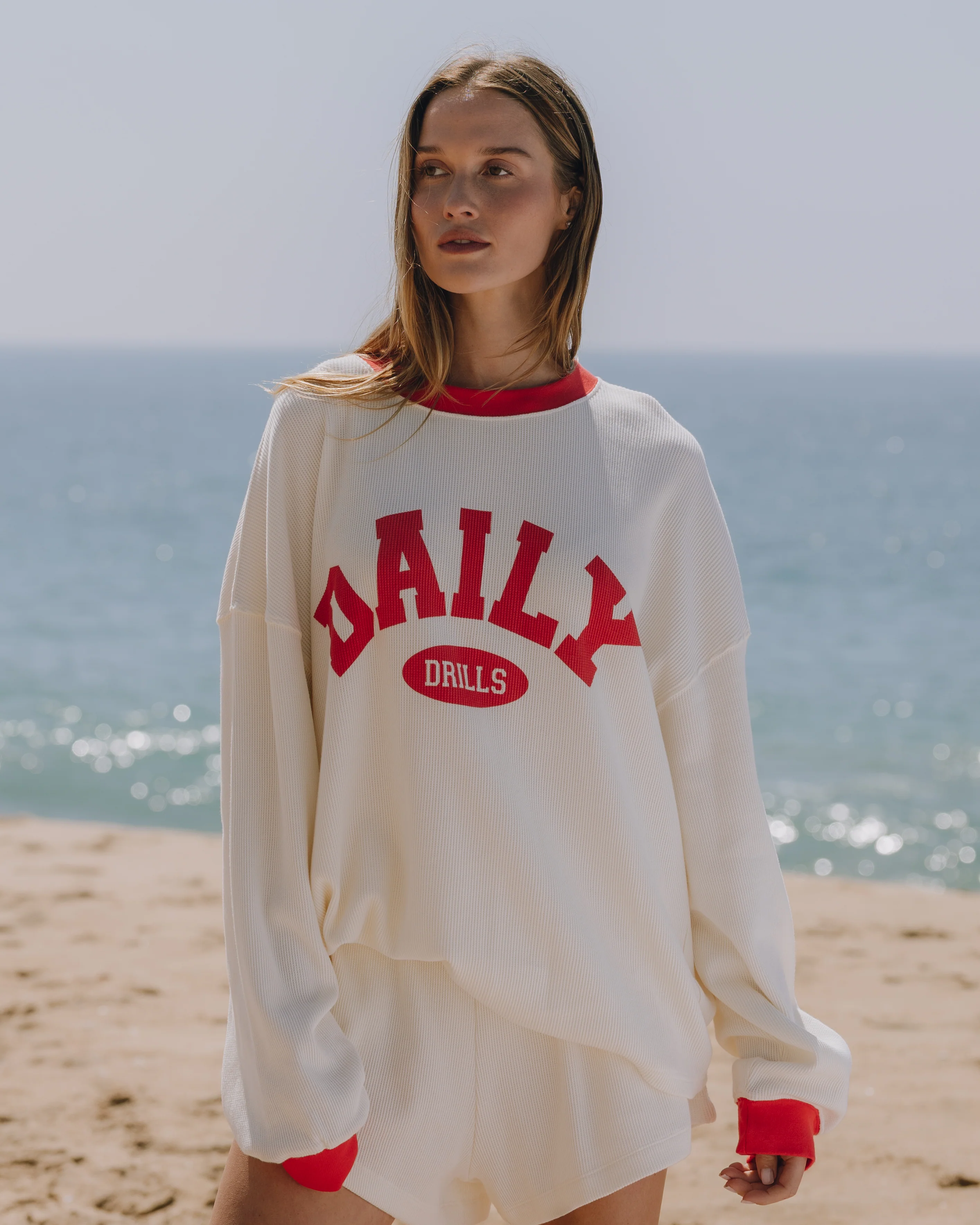 Oversized Daily Thermal - Cream + Heart Rib