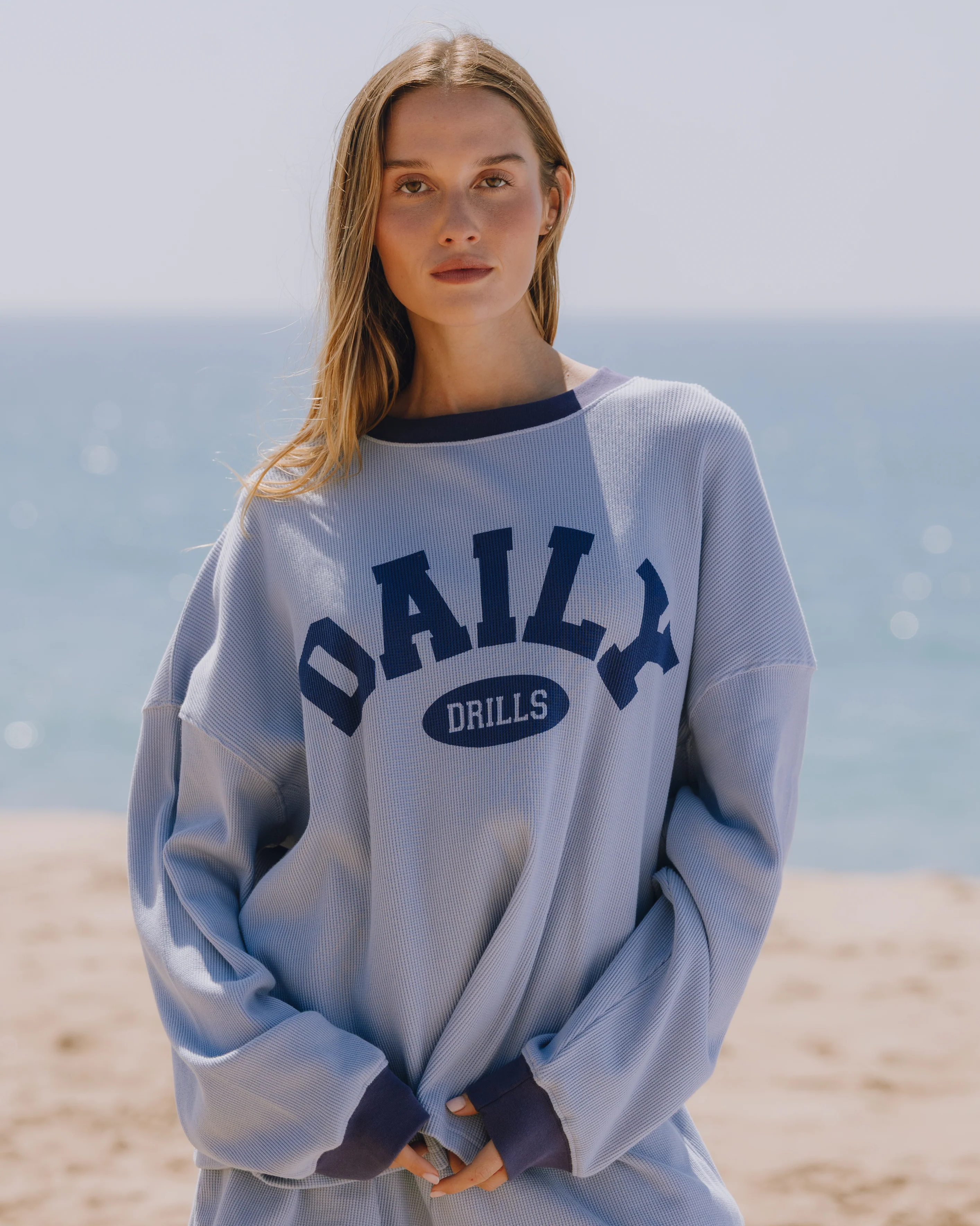 Oversized Daily Thermal - Mist + Navy Rib