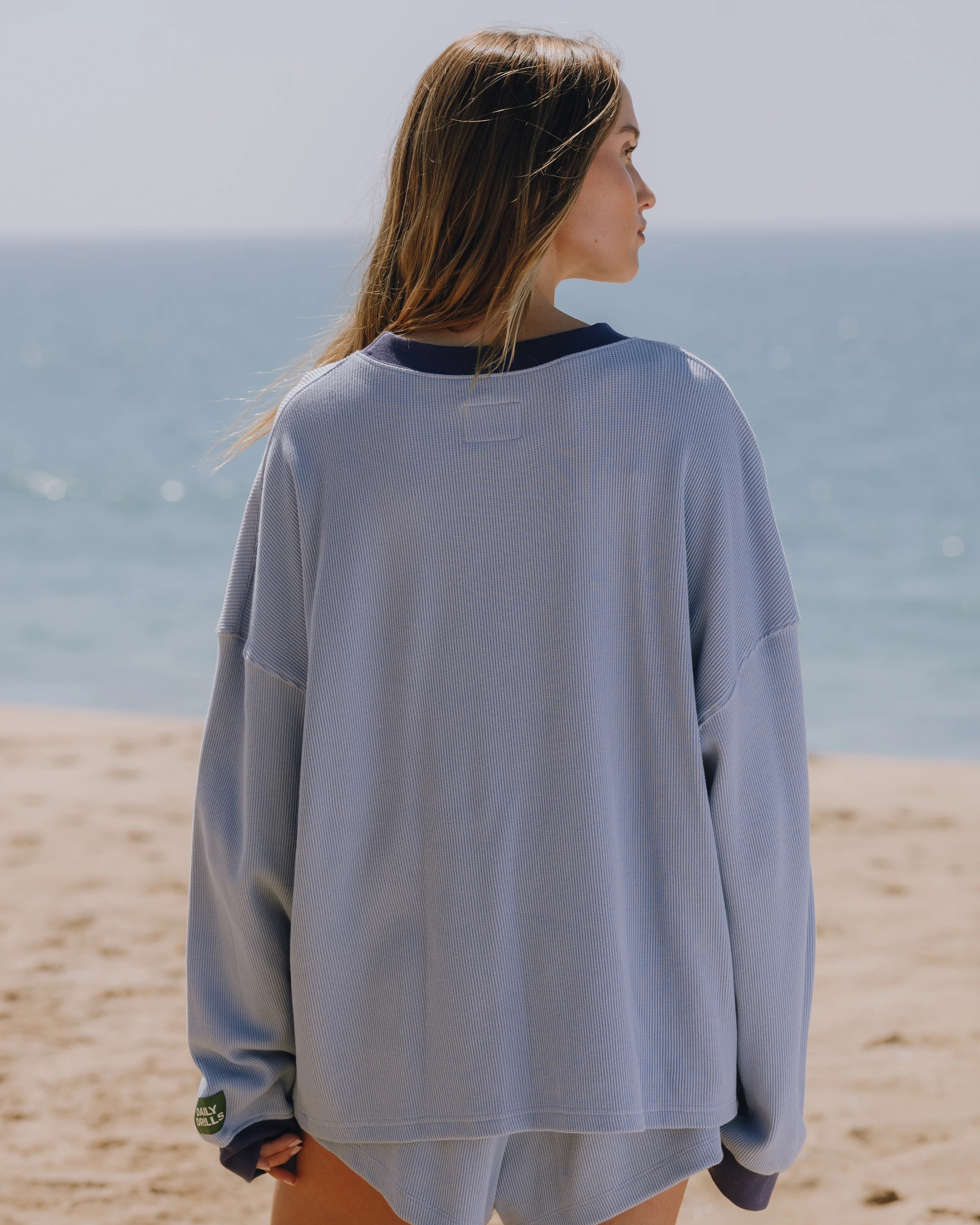 Oversized Daily Thermal - Mist + Navy Rib - Image 2
