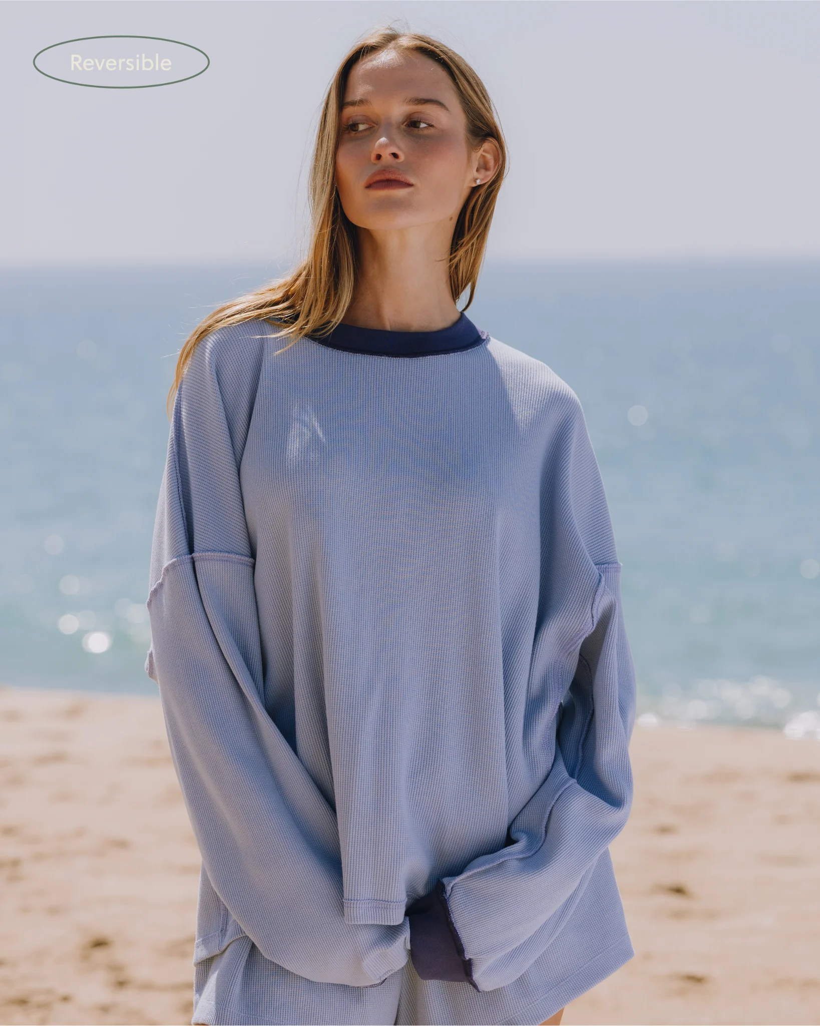 Oversized Daily Thermal - Mist + Navy Rib - Image 3