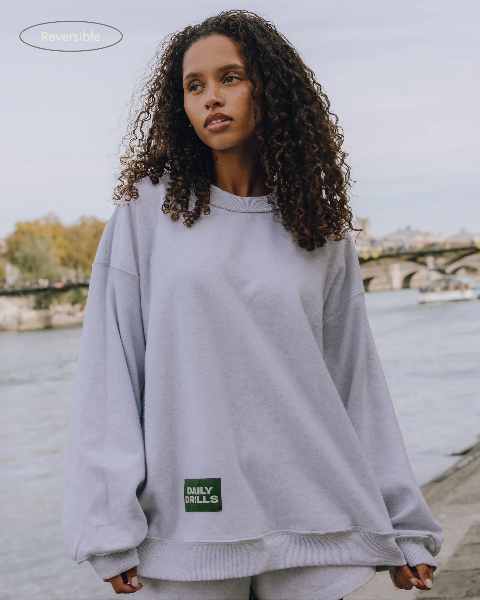 Oversized Fleece Bisous! Crew - Heather Grey - Image 4