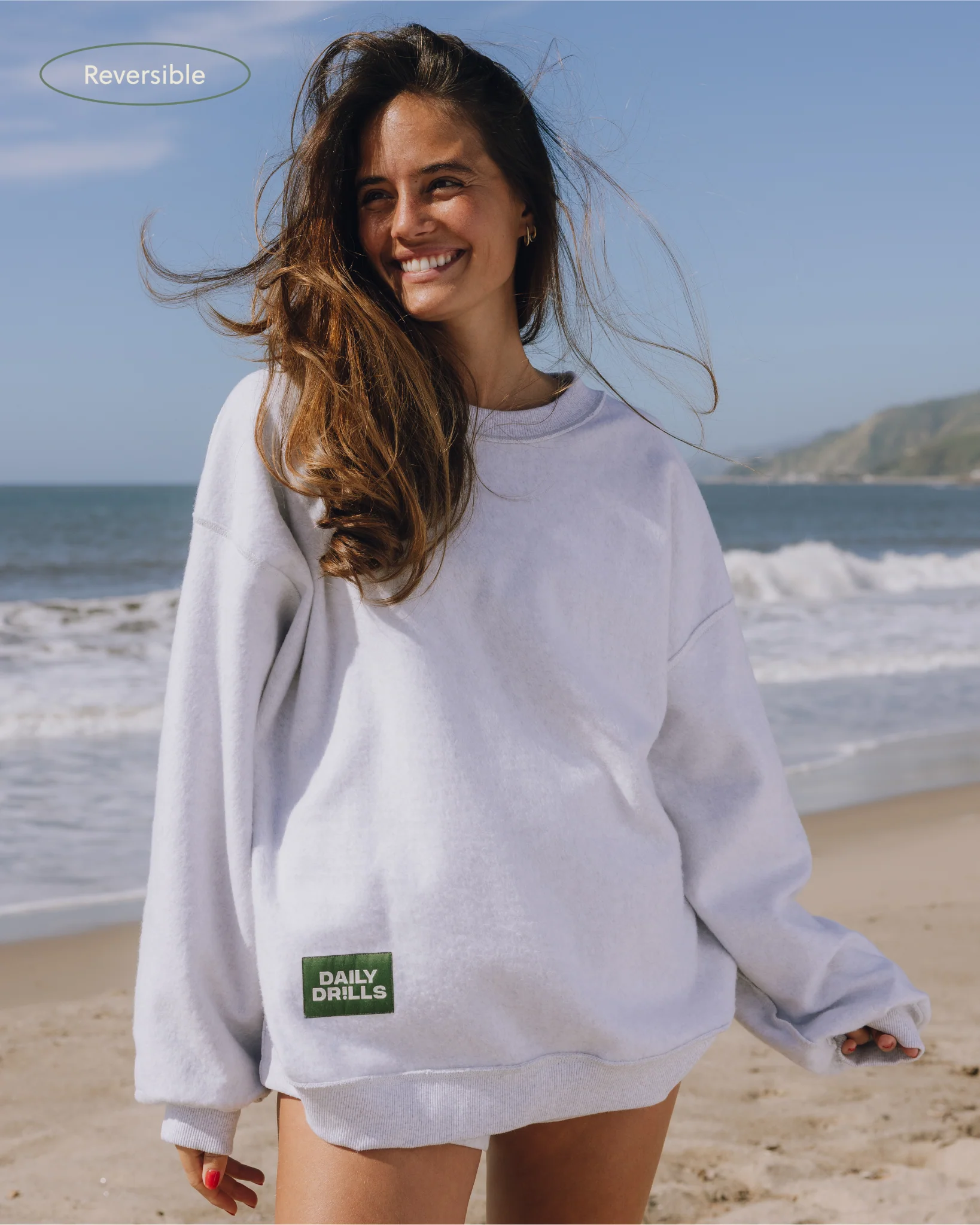 Oversized Fleece Crew - Heather Grey - Image 3