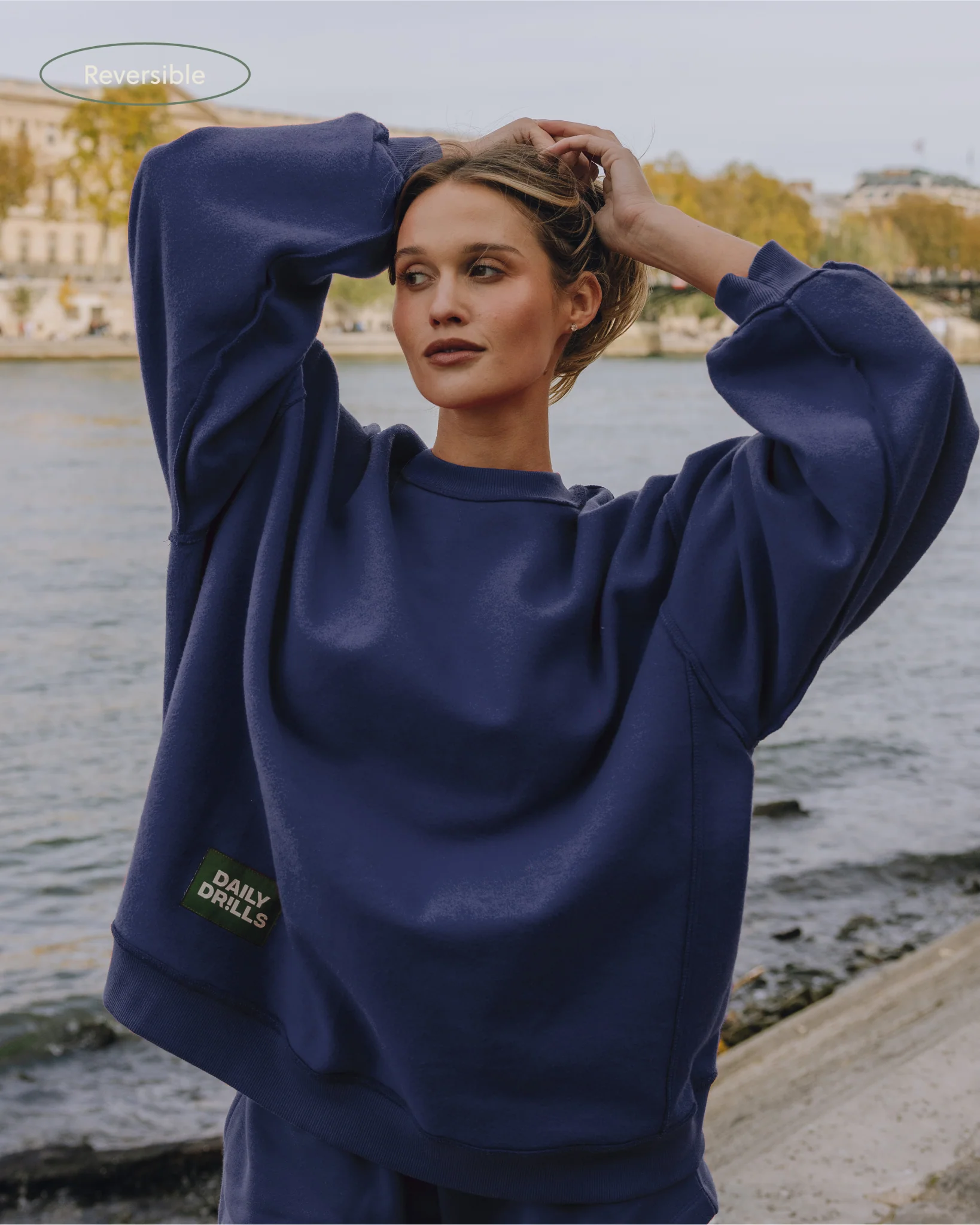 Oversized Fleece Crew - Navy - Image 3