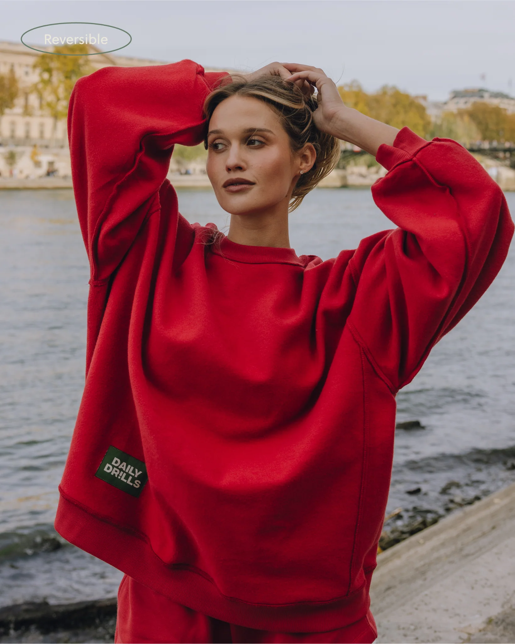 Oversized Fleece Crew - Vintage Red - Image 3