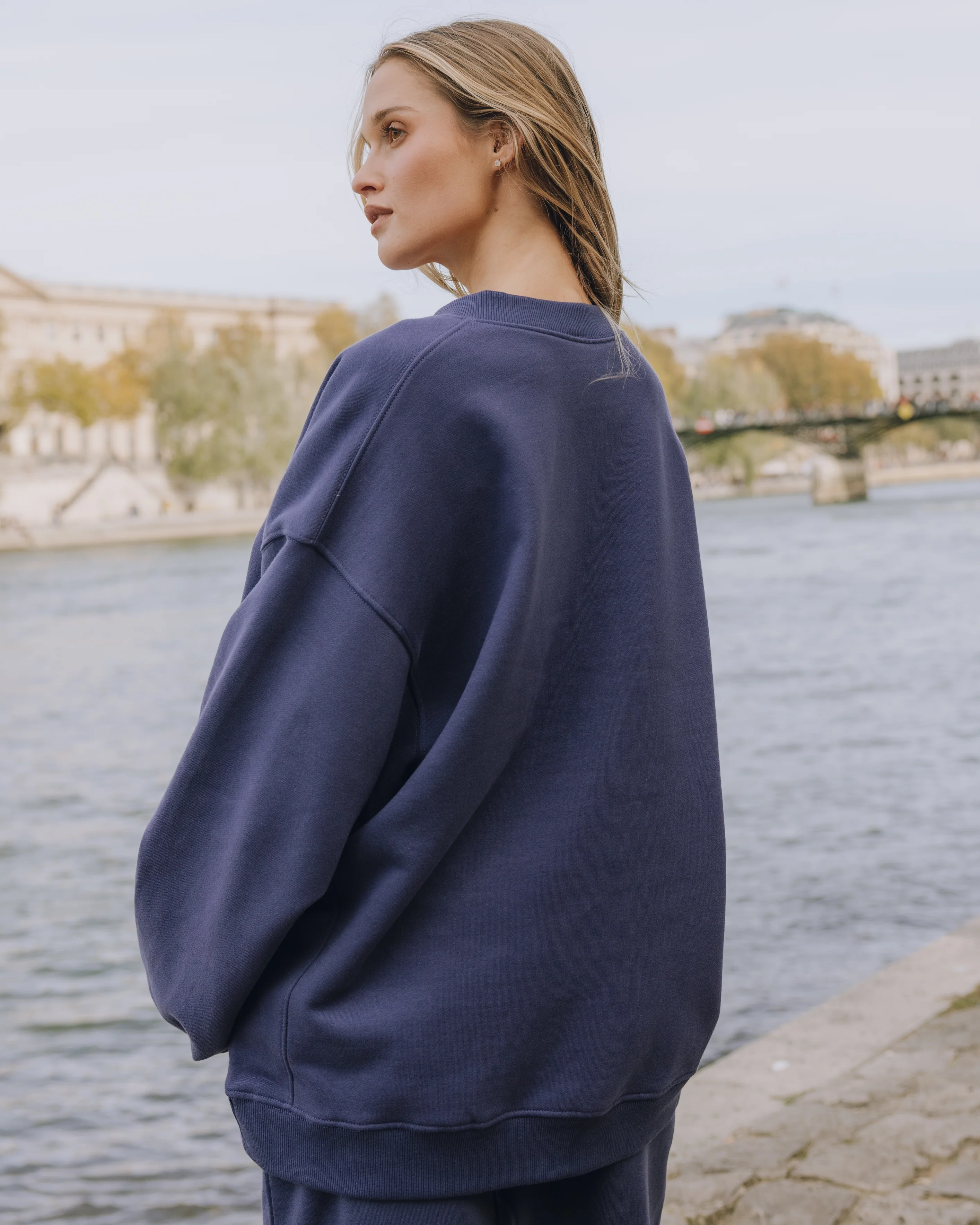 Oversized Fleece Henley - Navy - Image 2