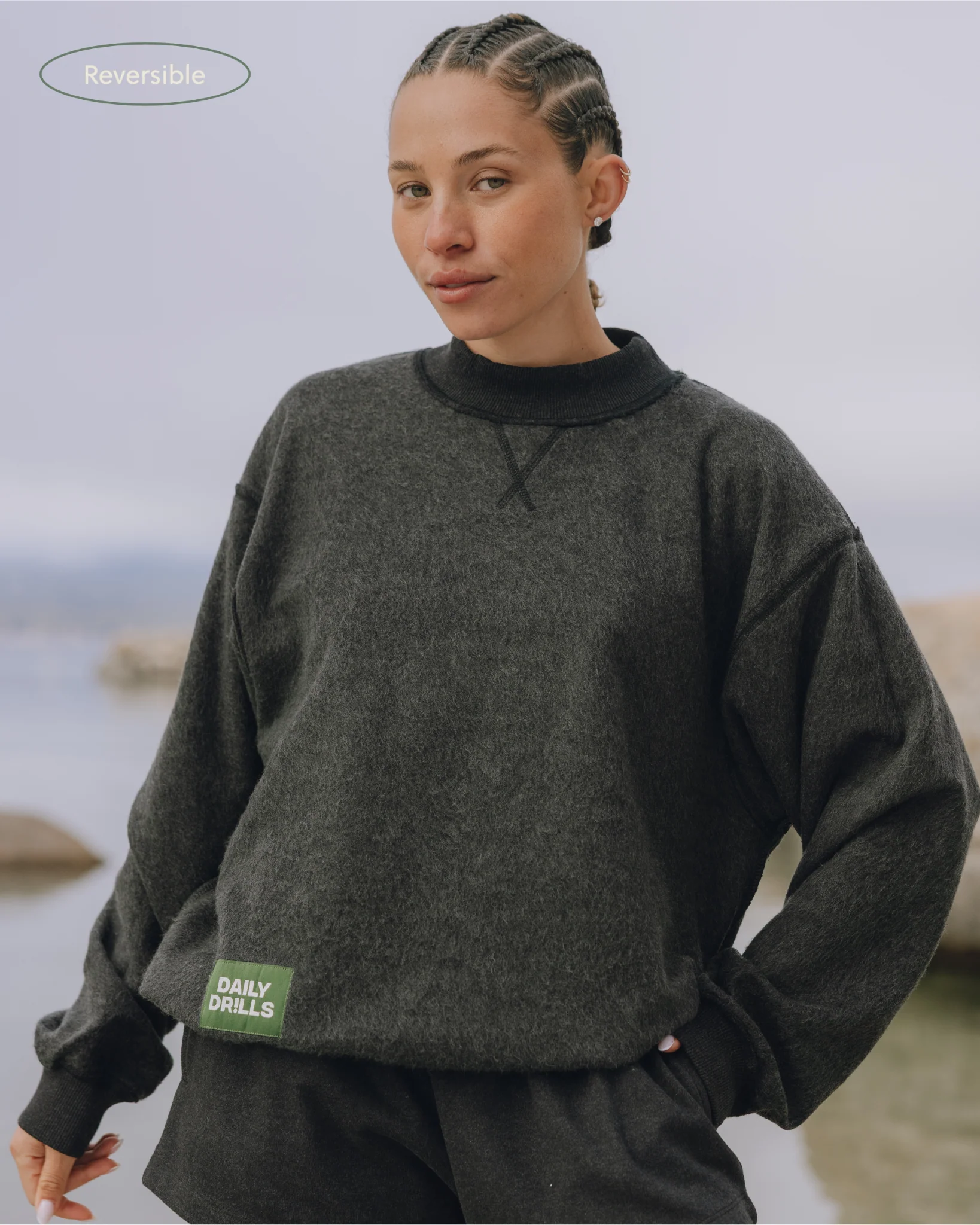 Oversized Fleece Vintage Athletics Crew - Charcoal Grey - Image 3
