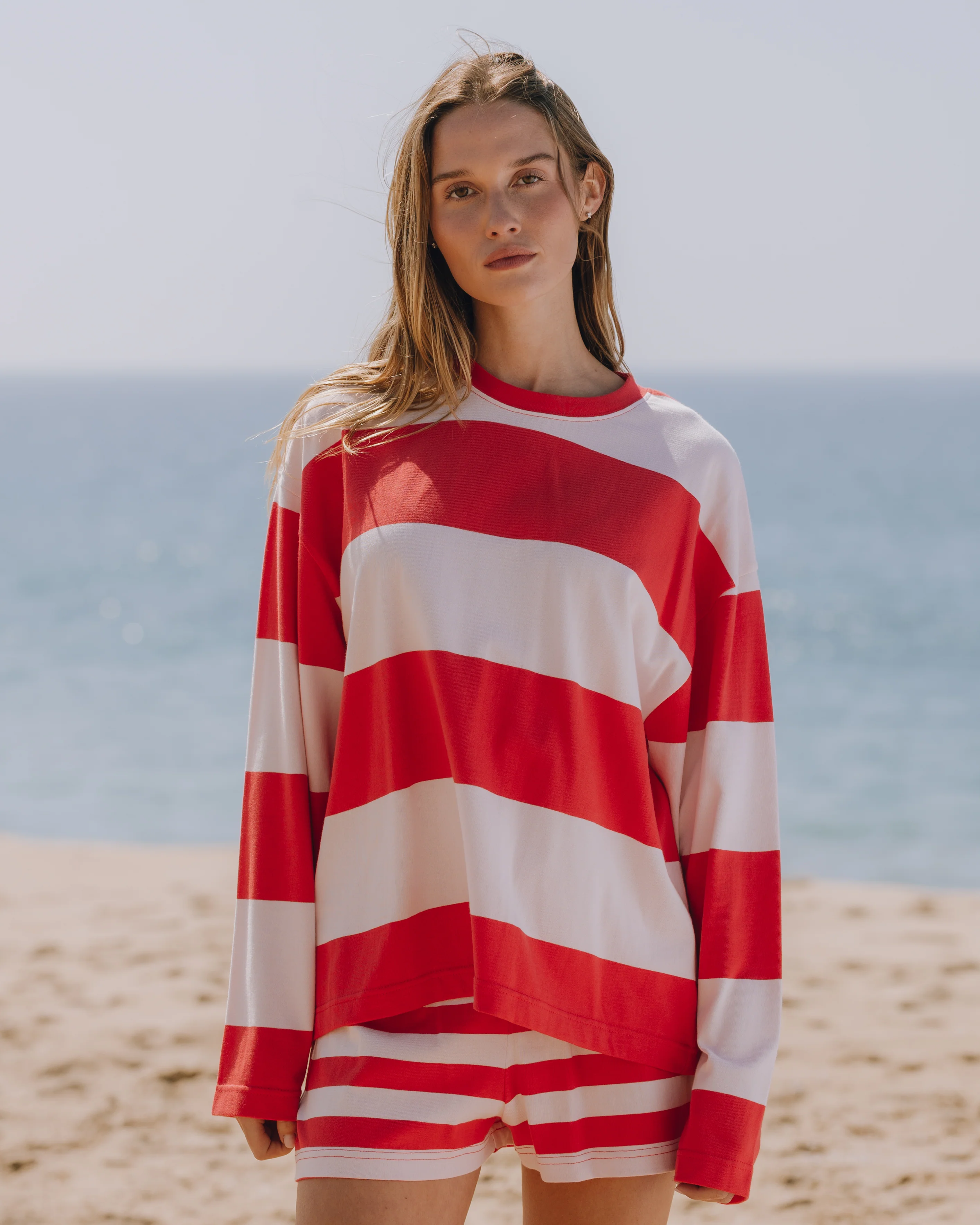 Oversized Long Sleeve - Heart + Pale Pink Stripe - Image 2