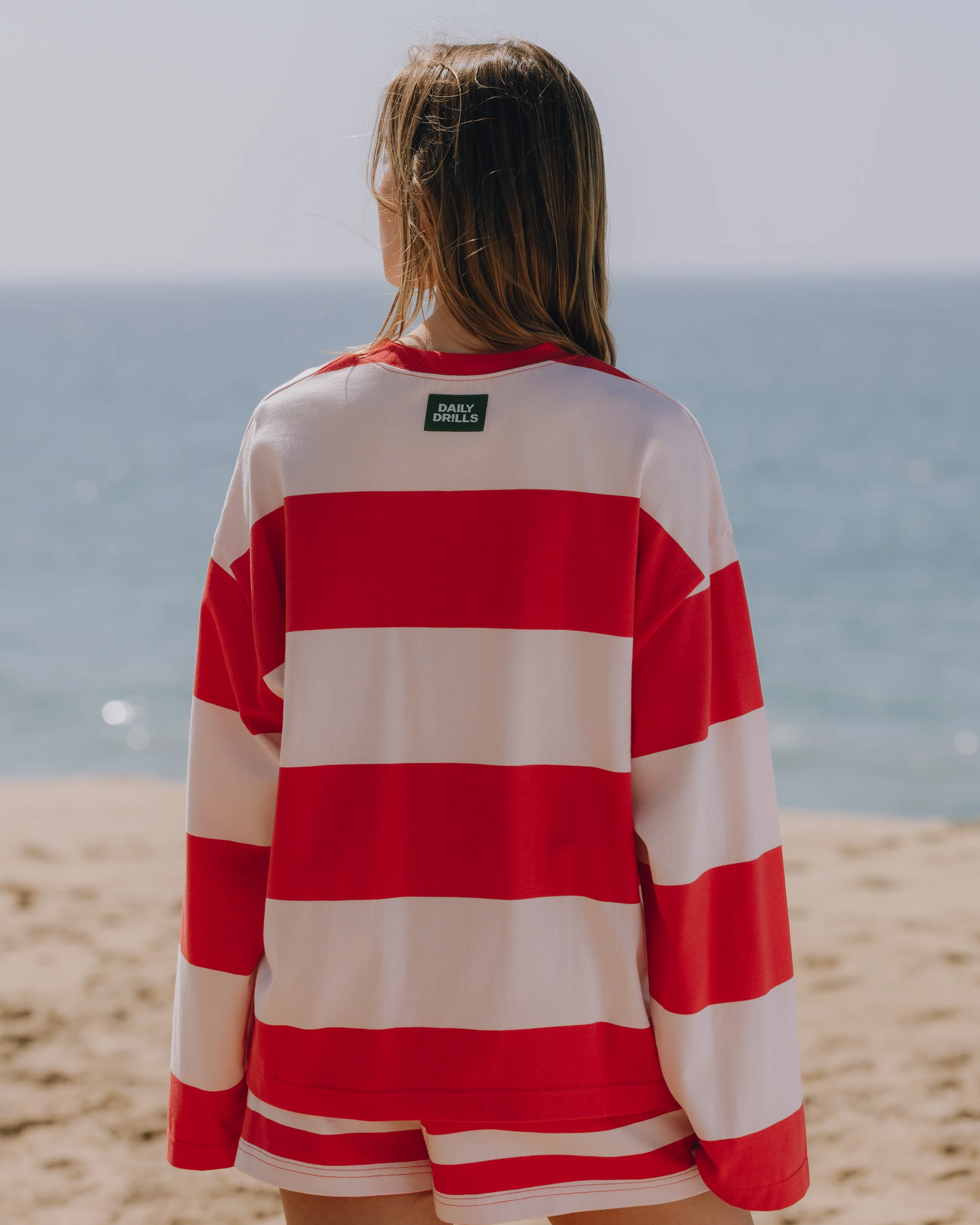 Oversized Long Sleeve - Heart + Pale Pink Stripe - Image 3