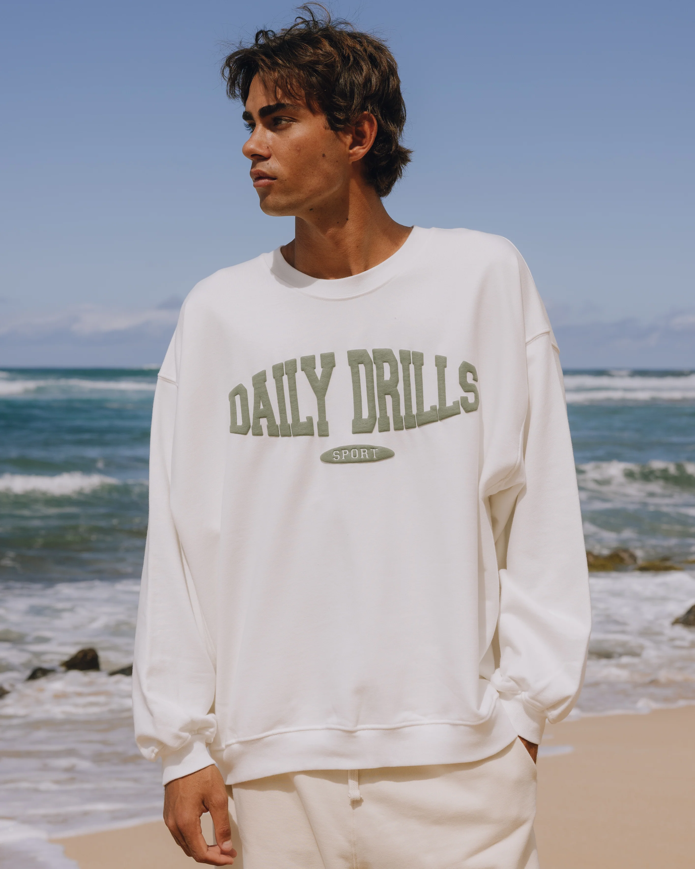 Oversized Sport Crew - Raw White with DD Green - Image 3