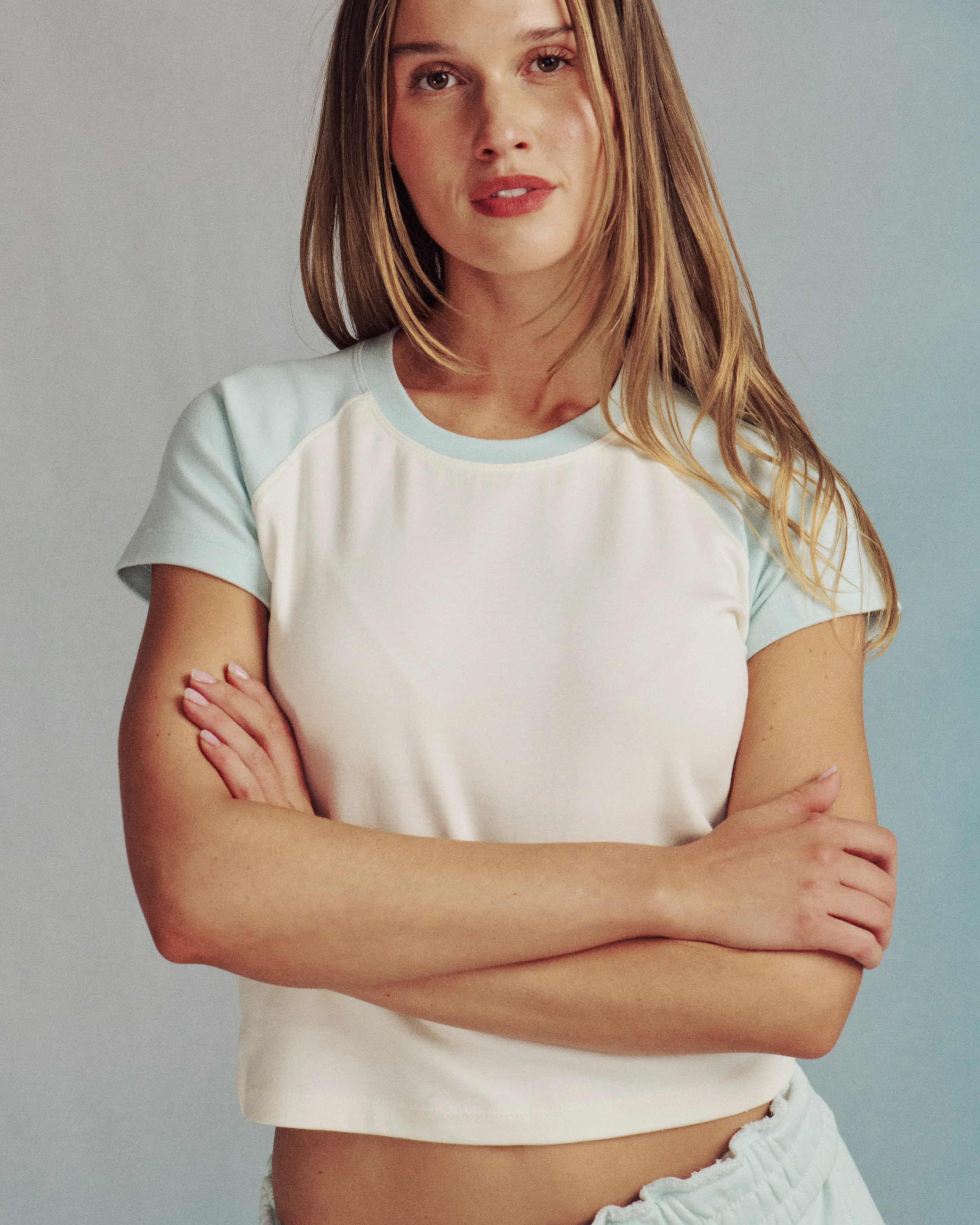Raglan Everyday Tee - Lake Day + Cream