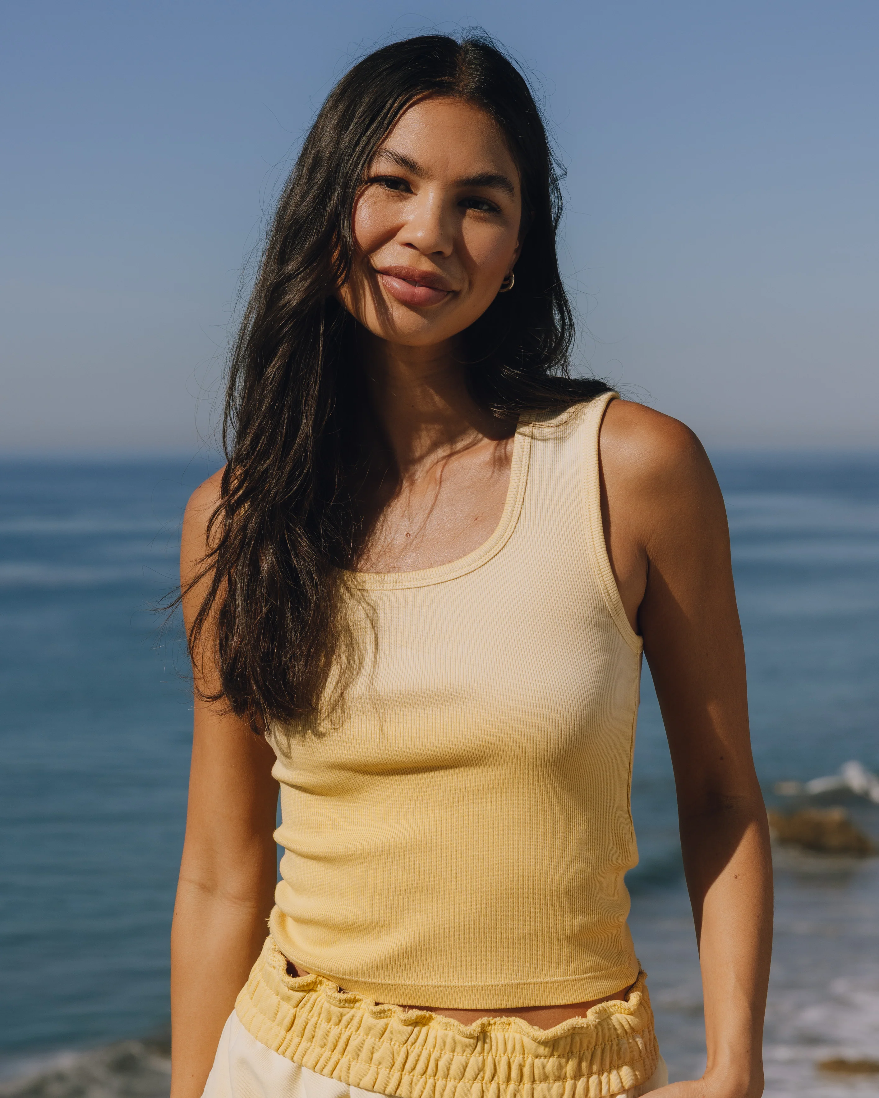 Square Neck Tank - Sunsoaked Sunny with Monochrome Patch
