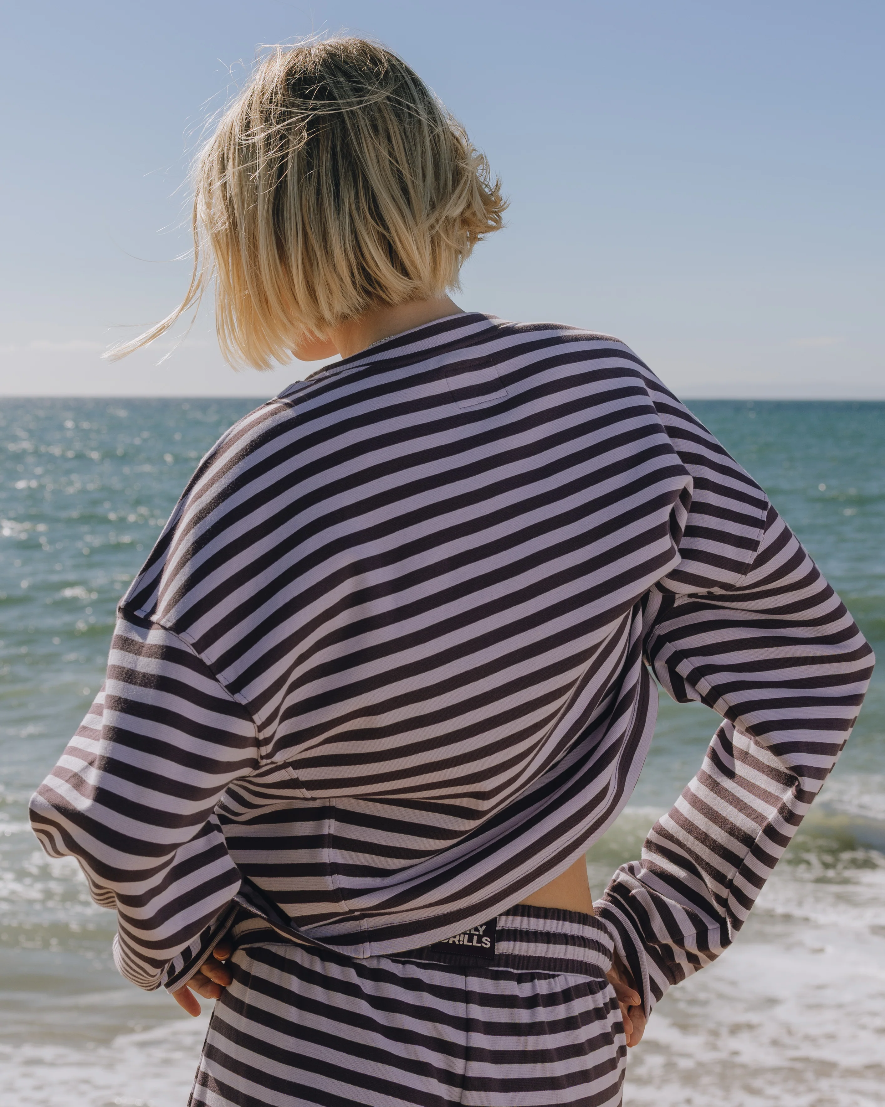 Striped Cotton Long Sleeve - Plum + Wink Stripe with Monochrome Patch - Image 2