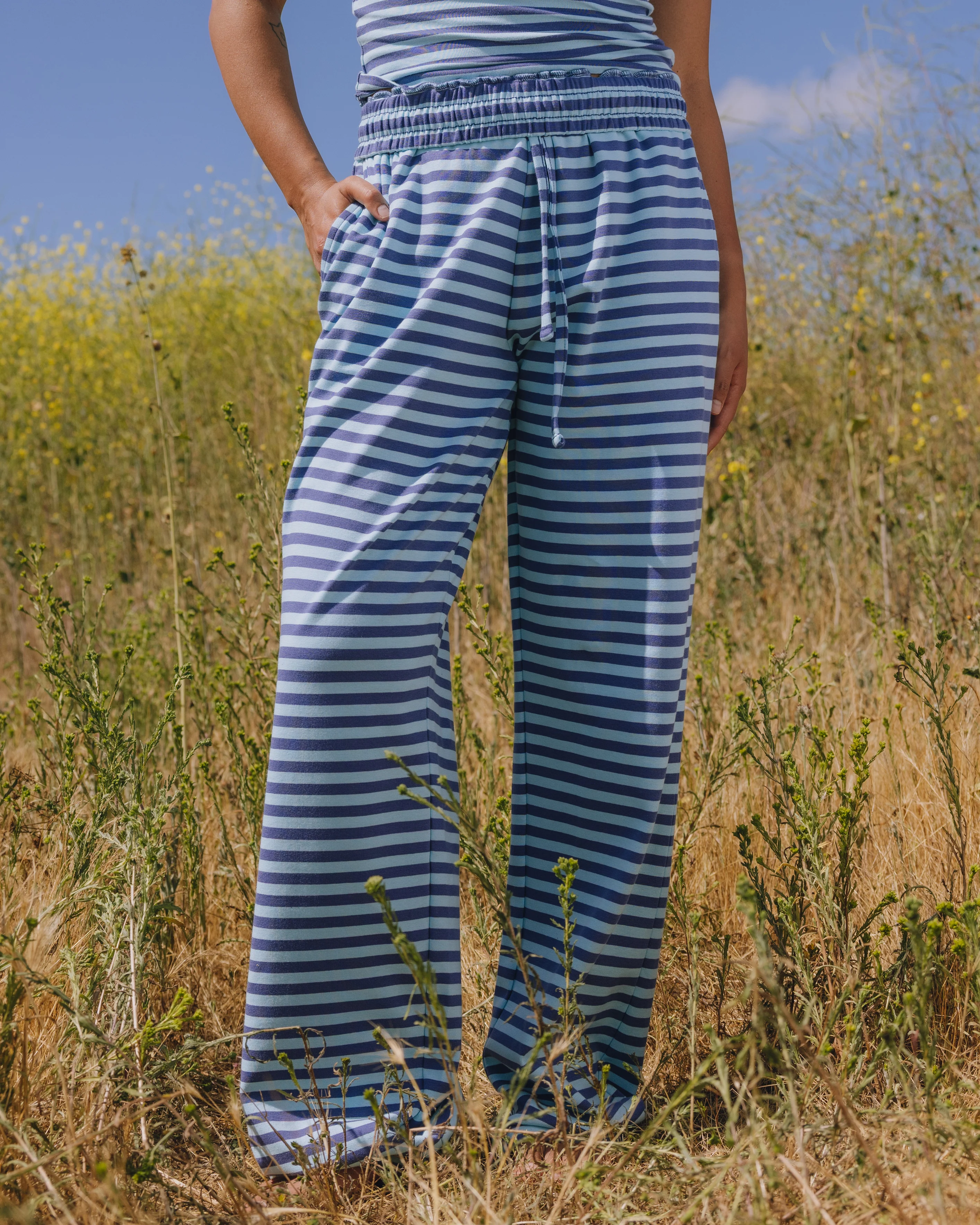 Striped Cotton Pants - Malibu + Navy Stripe - Image 3