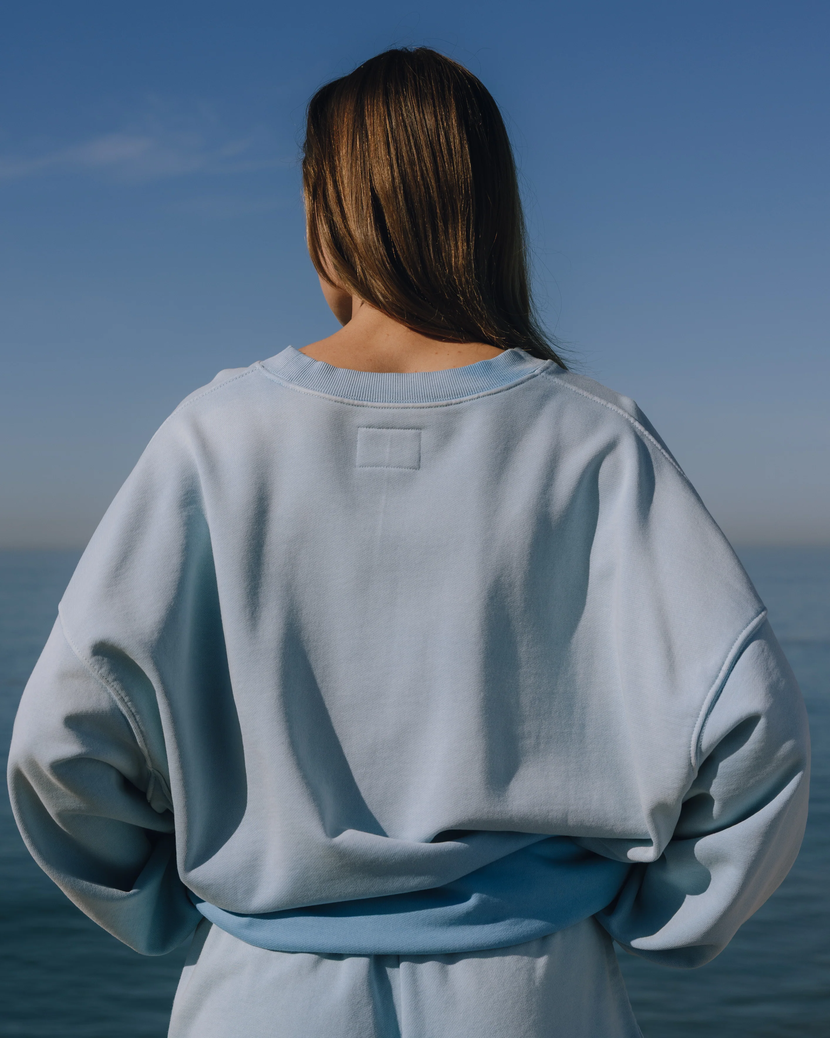Unisex Oversized Crew - Sunsoaked Malibu with Monochrome Patch - Image 2