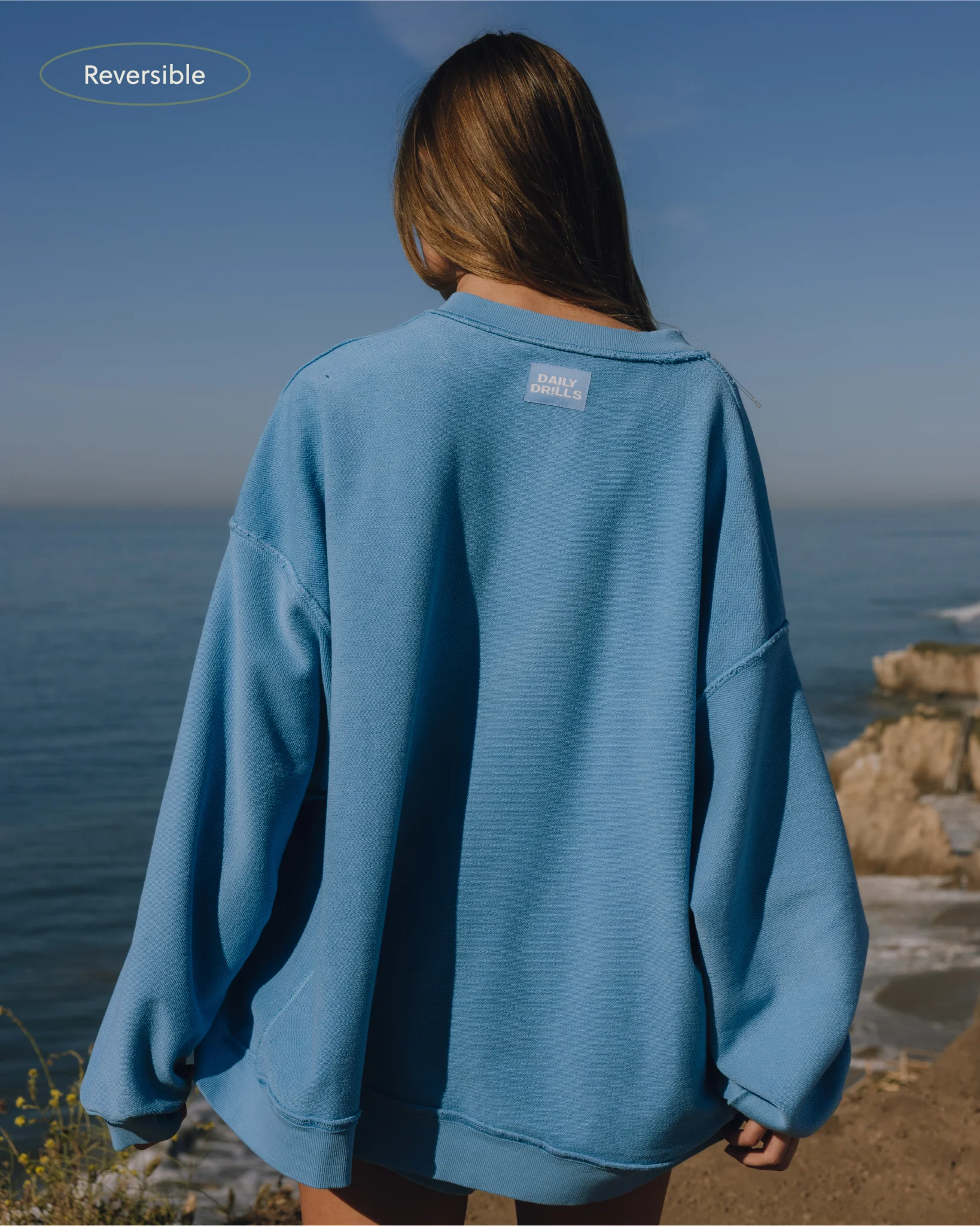Unisex Oversized Crew - Sunsoaked Malibu with Monochrome Patch - Image 3