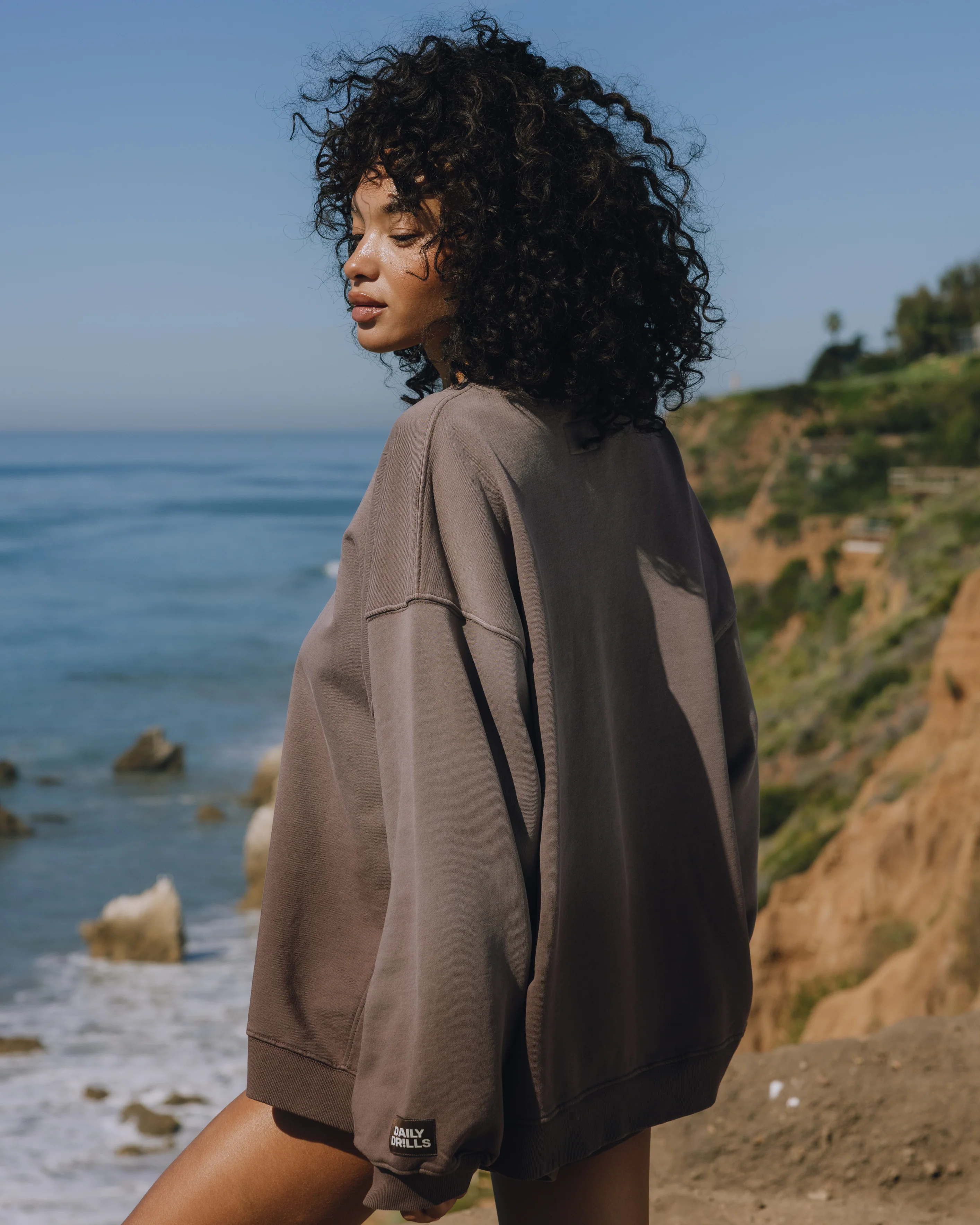 Unisex Oversized Crew - Sunsoaked Mocha with Monochrome Patch - Image 2