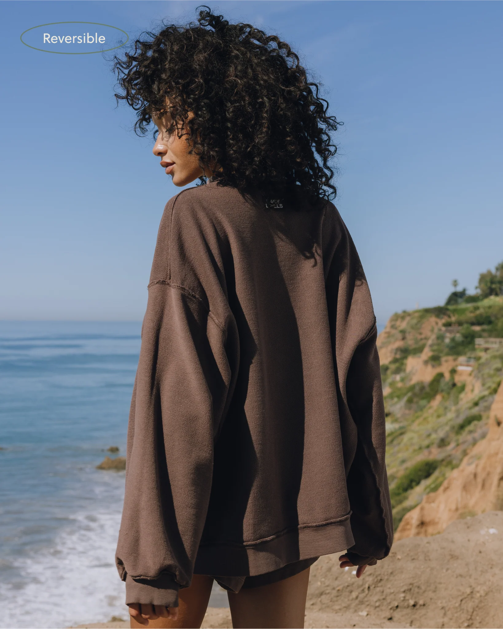 Unisex Oversized Crew - Sunsoaked Mocha with Monochrome Patch - Image 3