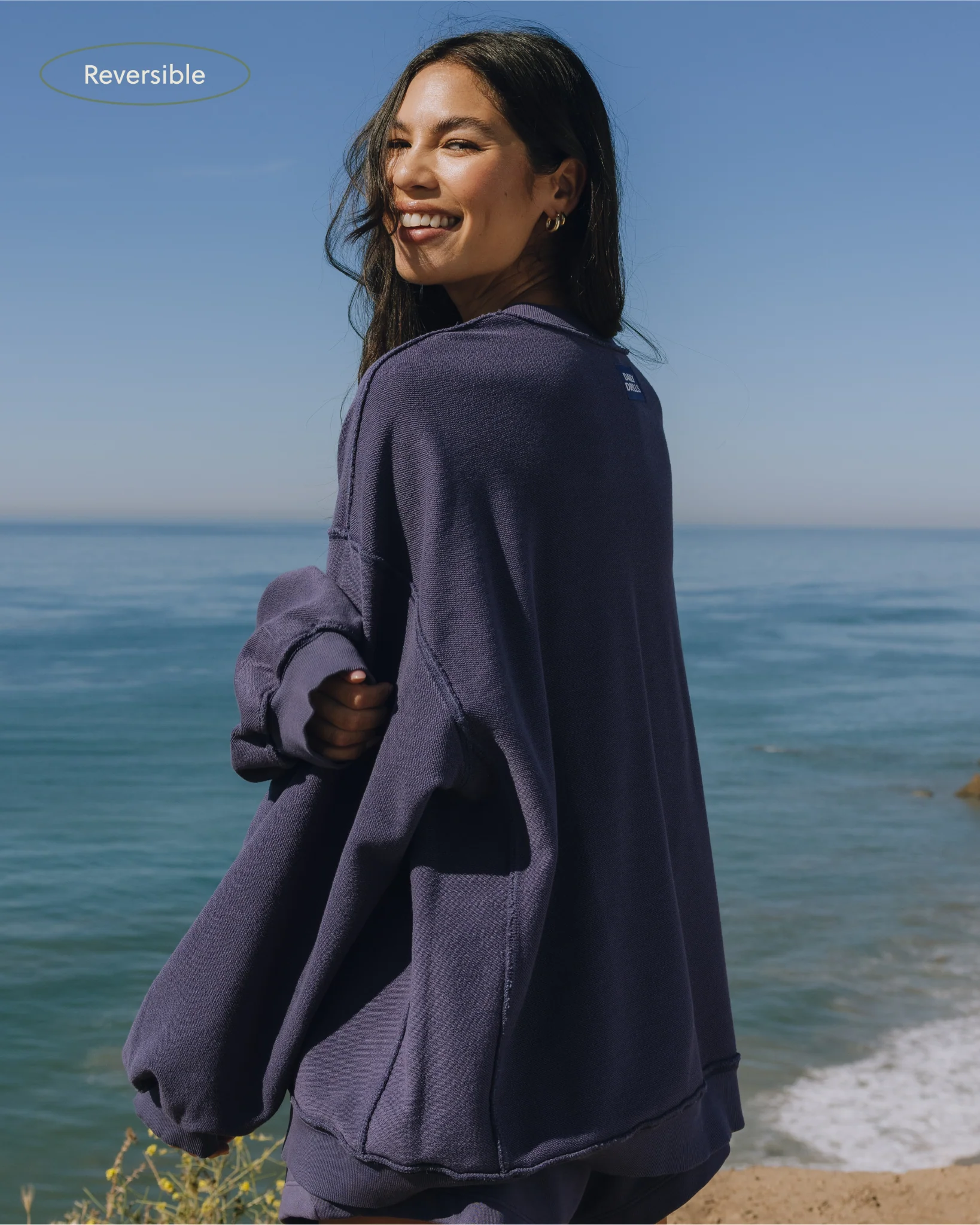 Unisex Oversized Crew - Sunsoaked Navy with Monochrome Patch - Image 3