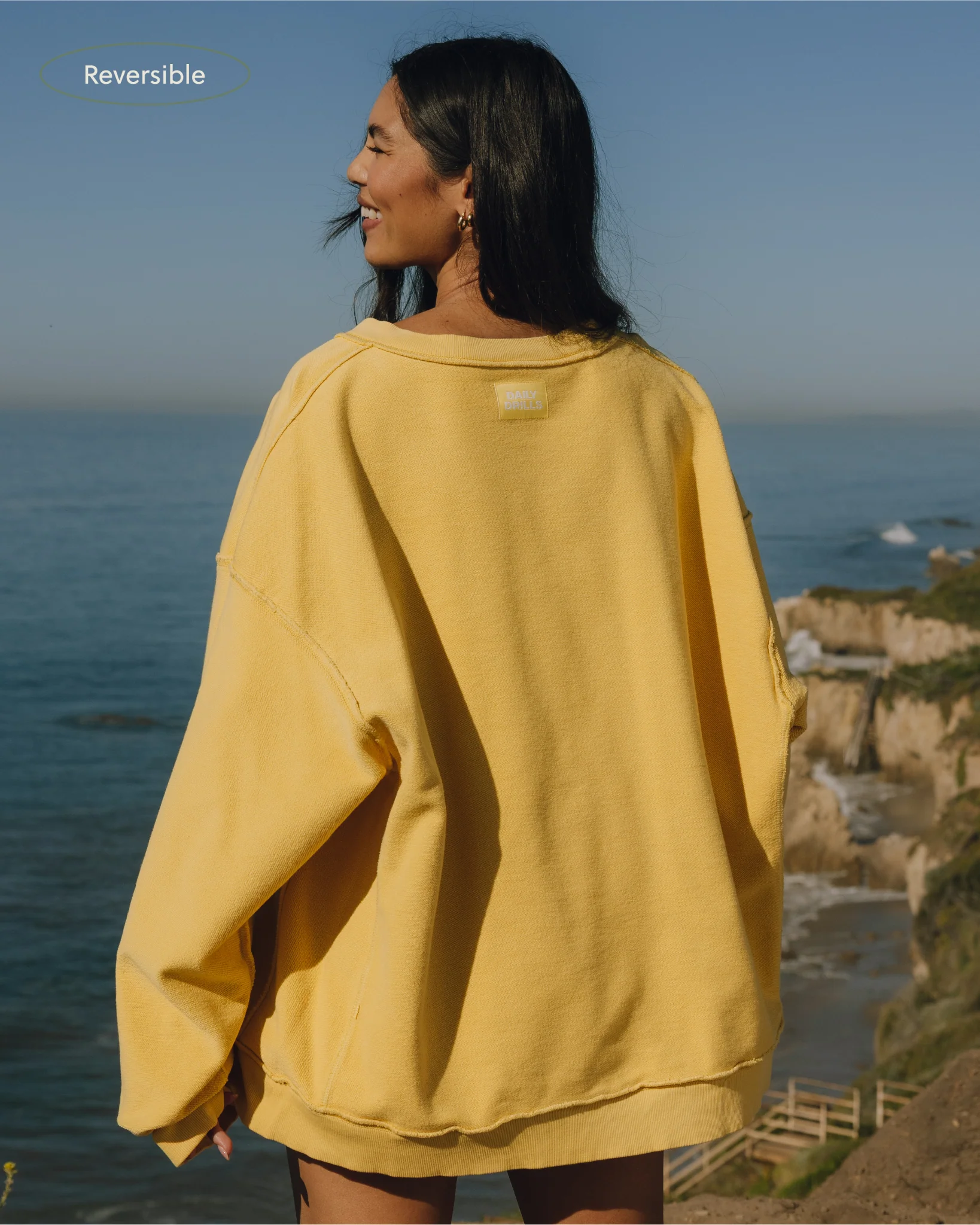 Unisex Oversized Crew - Sunsoaked Sunny with Monochrome Patch - Image 3