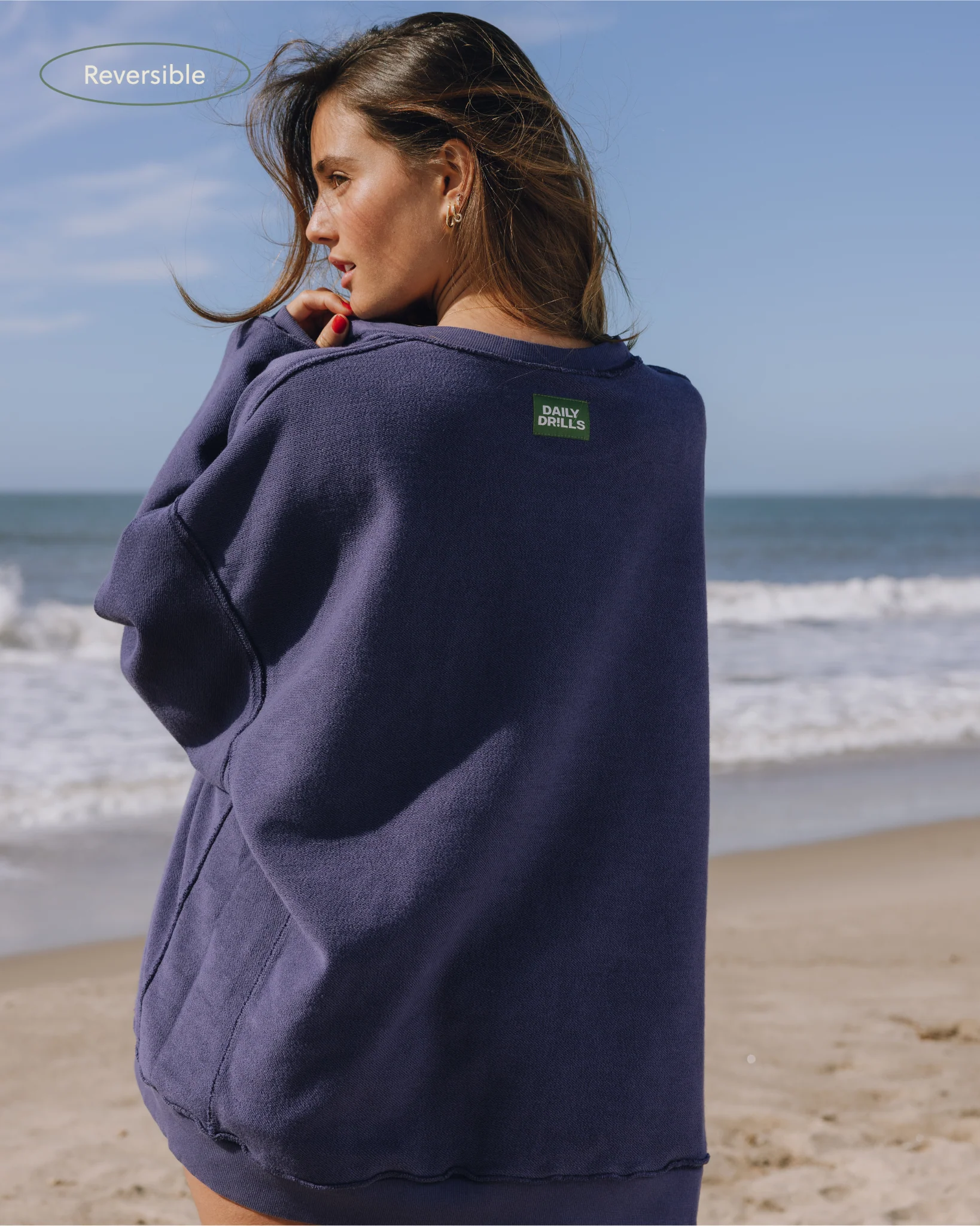 Unisex Oversized Crew - Navy - Image 3